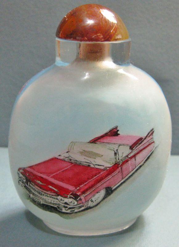 - 1959 cadillac automobile car - inside hand painted snuff bottle seal signed