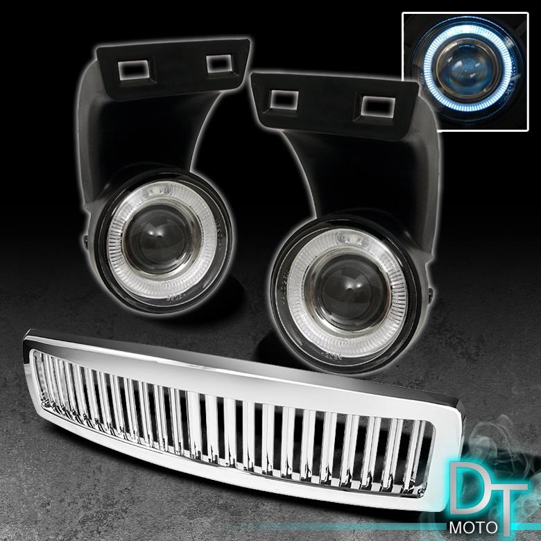 94-01 dodge ram halo projector fog lights +chrome vertical front grille grill