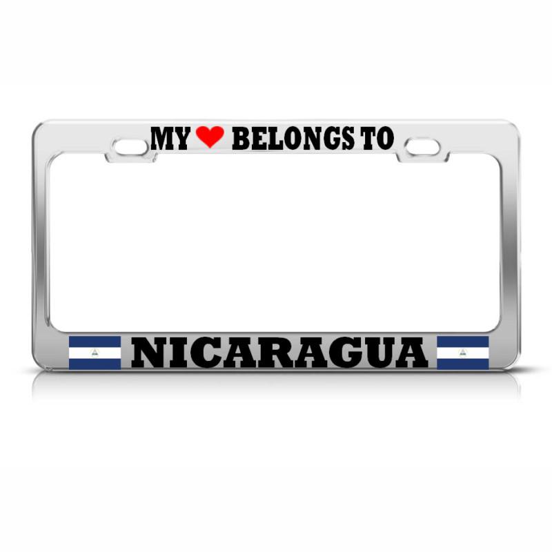 My heart belongs to nicaragua chrome heavy duty license plate frame flag suv tag