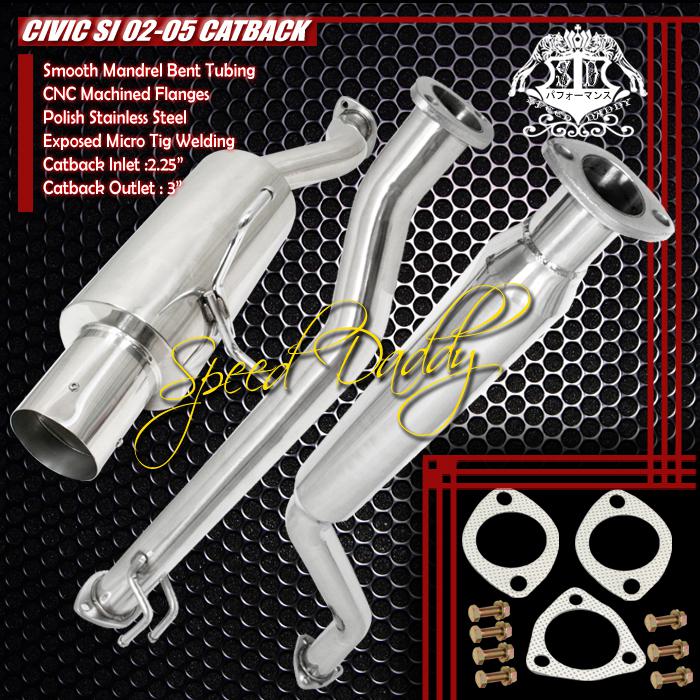 4" muffler tip ss catback/cat back muffler exhaust 02-05 honda civic si ep3 hb