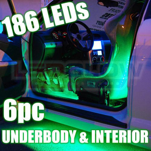 4pc green wireless underglow led neon lights w 2pc led interior lights