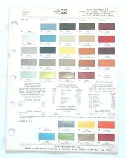 1975 chevrolet ppg color paint chip chart all models original 