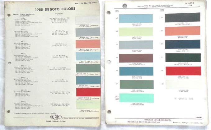 1955 desoto ppg and dupont color paint chip chart all models original mopar 