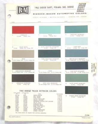 1963 dodge r-m  color paint chip chart polara dart  all models original  mopar 