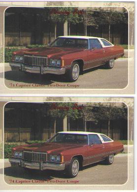 1974 chevy caprice classic baseball card sized cards - lot of 2 - must see !!