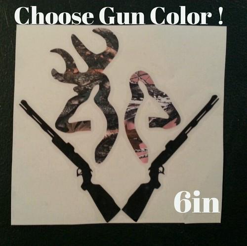 6in camo browning decal buck and doe with rifles
