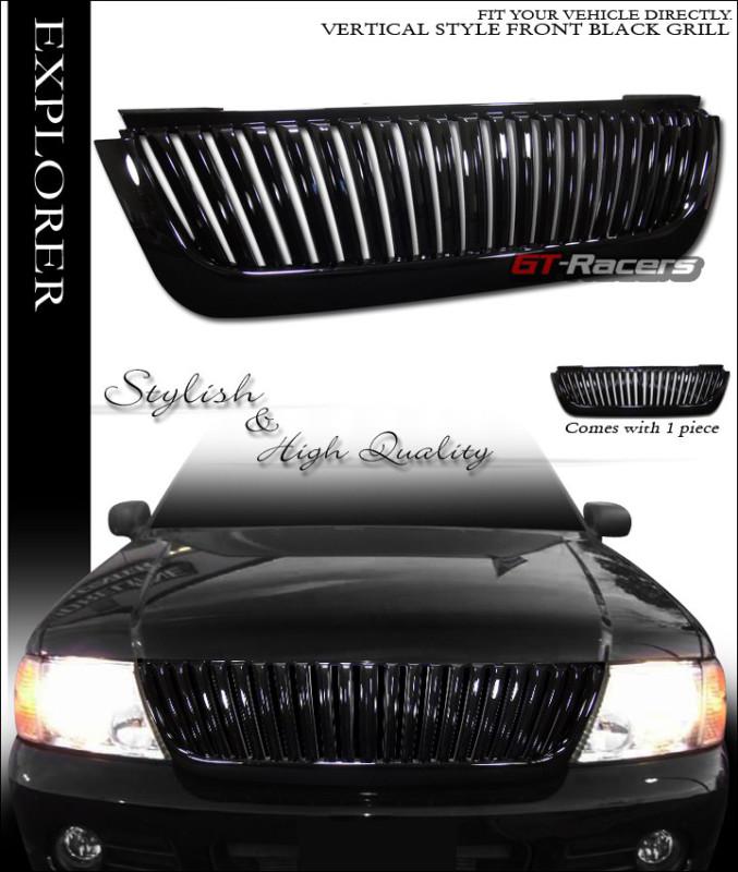 Black vertical front hood bumper grill grille abs 2002-2005 ford explorer suv