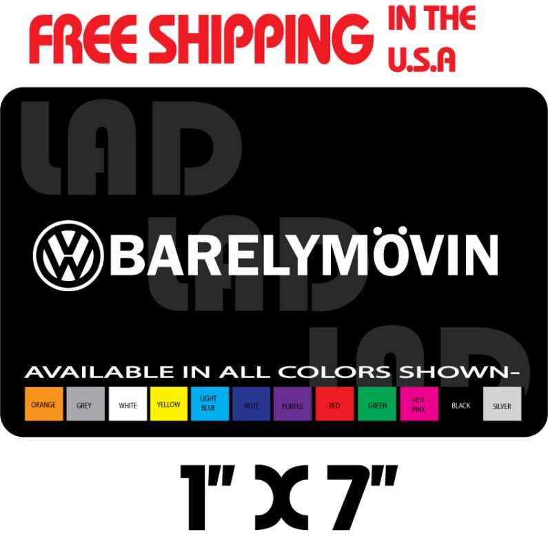 1-bareleymovin vw vinyl decal sticker 1" x 7" bug bus buggy transport ghia
