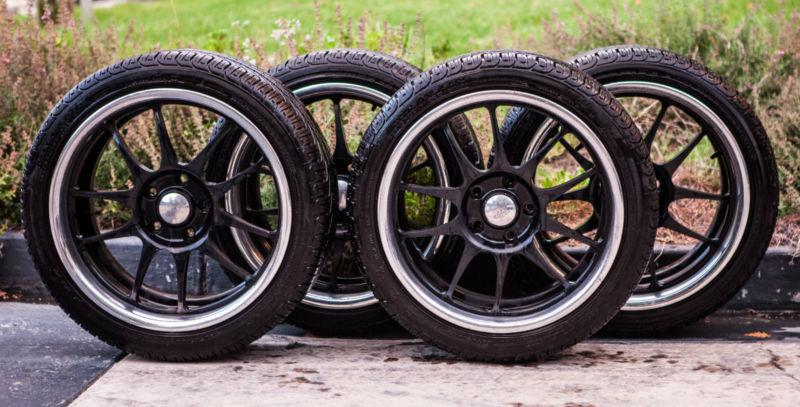 18x8.5 & 9.5 dtm kreuz forged rims & tires black with chrome lip 18" e36 bmw m3