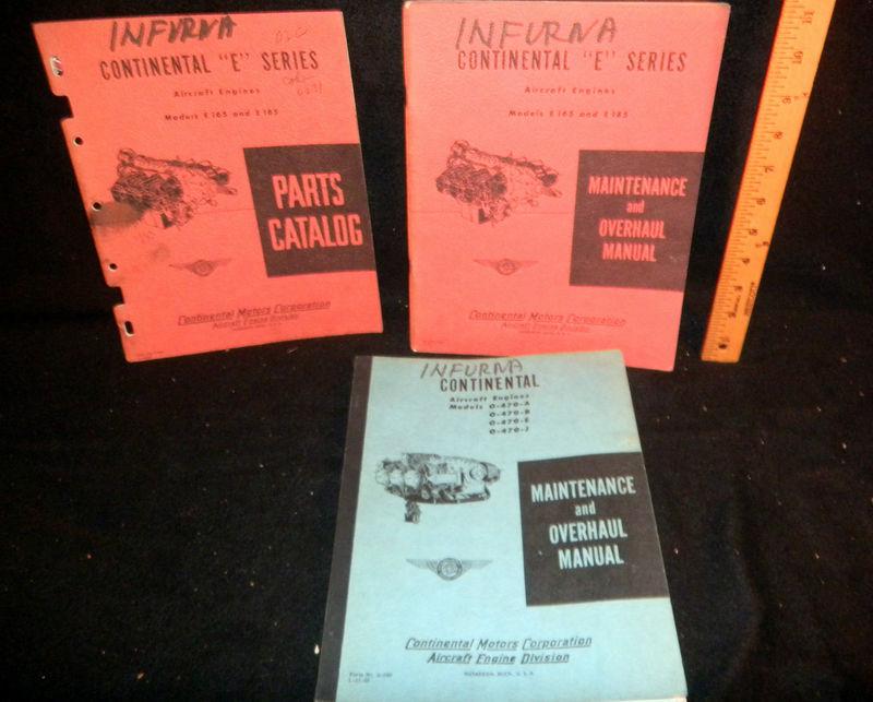 3 aircraft parts catalogs & overhaul manuals 1949-1955 continental plane engines