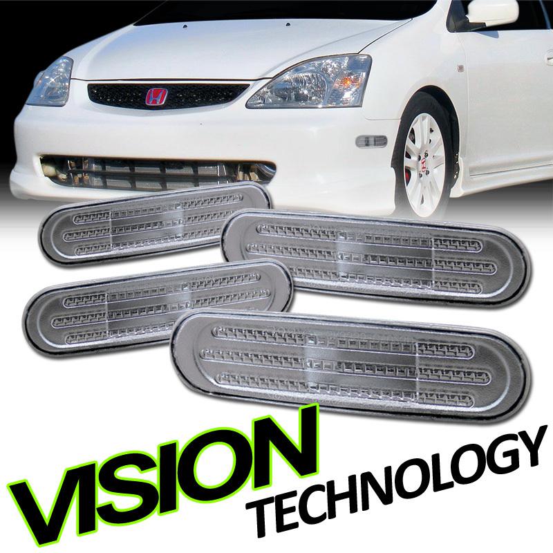 4pc 02-05 civic si 3d/3dr/hatchback clear front+rear bumper side marker lights