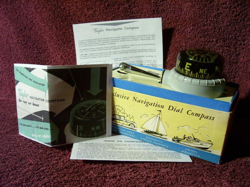Nos vintage 50s 60s 70s taylor navigator compass lighted auto boat trk accessory