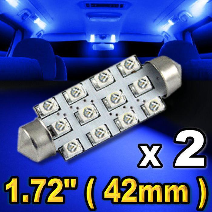 2x blue led lights for dome map 12-smd 1.72" 42mm 211-2 578