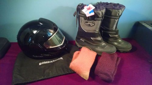 Bombardier modular snowmobile atv xxxl helmet &amp; new ru outside snow boots sz 12