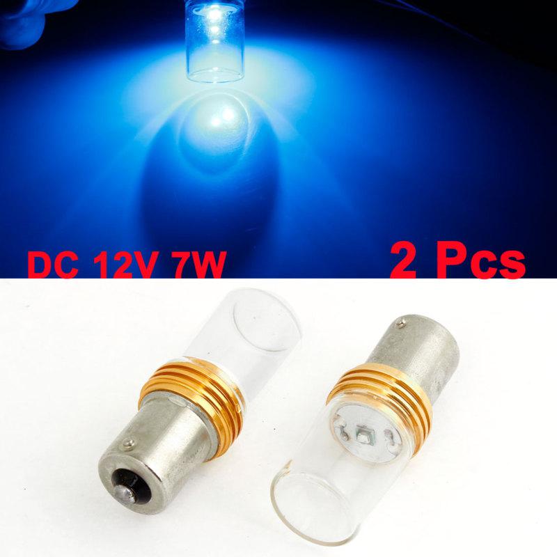 Car blue led 1156 ba15s 1073 tail rear turn signal light bulb lamp 7w 2 pcs