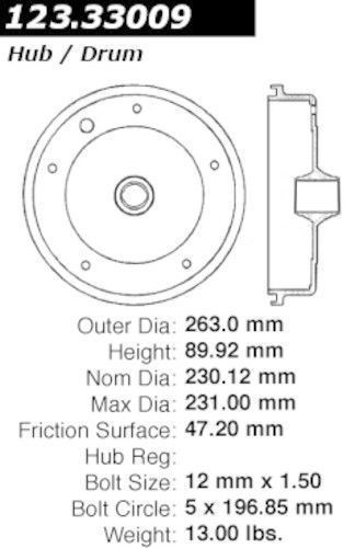 Brake drum-c-tek standard front centric 123.33009 fits 65-72 vw karmann ghia