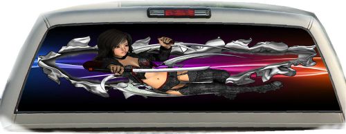 Anime girl ripped through #01 rear window vehicle graphic tint truck decals