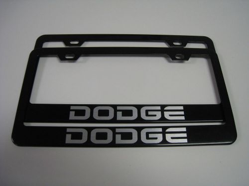 (2) black coated metal license plate frame - dodge
