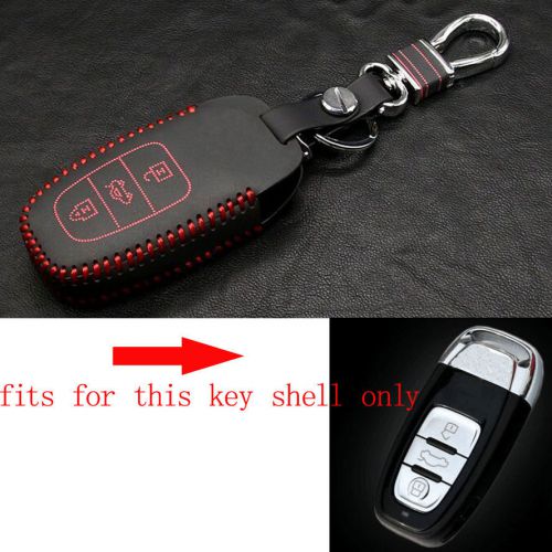 3btns leather car smart remote key holder chain cover fob case for a6l a8 a8l