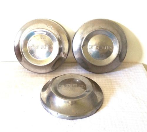 Vintage ford hubcaps dog dish 1950&#039;s chrome set of 3