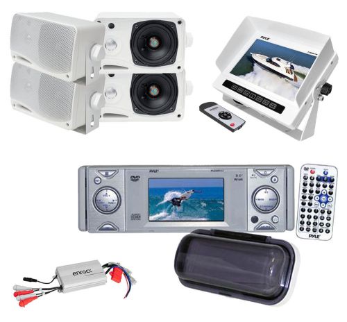 7&#034;lcd monitor,4 box speakers,amp, new pyle dvd cd receiver w/3&#034; built in monitor