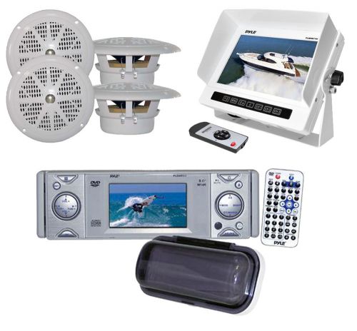 New pldmr3u marine aux dvd cd radio player,4x 4&#034; speakers, 7&#034; anti-glare monitor