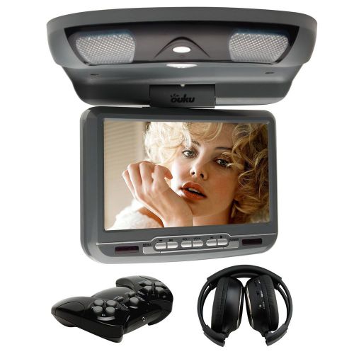 Gray 9&#034; hd tft car overhead roof mount flip down dvd player game+ ir headphone