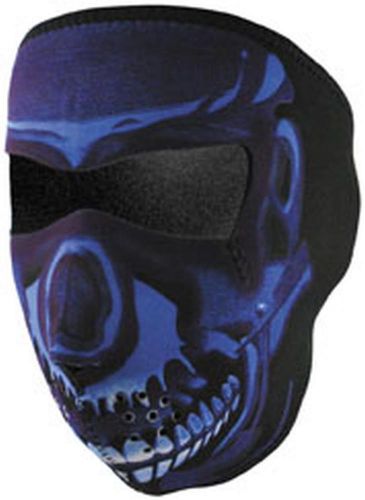 Zan cold weather water/wind resistant neoprene facemask,blue chrome skull,osfm