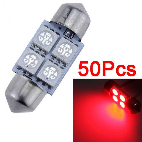 50pcs festoon red 27mm/28mm 5050 4smd dome map interior led light lamp bulbs