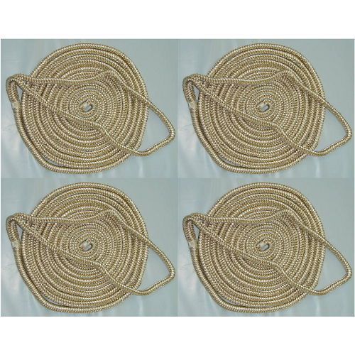 4 pack of 5/8 x 35 ft gold &amp; white double braid nylon mooring and docking lines