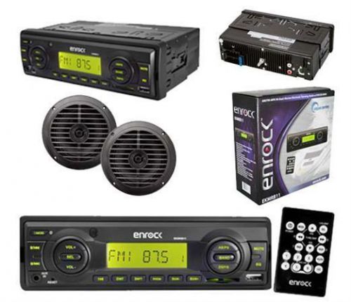 Outdoor marine usb aux mmc media receiver w/remote &amp; 5.25&#034; round speakers black