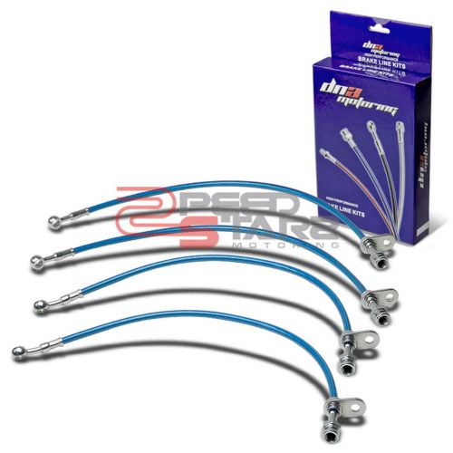 Stainless brake line/hose pvc coated 4pc for 97-01 honda prelude bb6 h22a4 blue