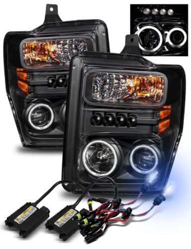 Fit 08-10 ford f250 f350 f450 ccfl halo projector headlights black w/ 8000k hid