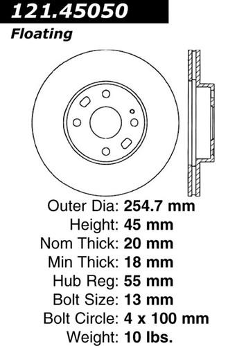 Centric 121.45050 front brake rotor/disc-c-tek standard rotor