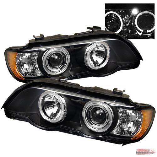 01-03 bmw x5 e53 dual halo projector headlights w/ black housings set pair