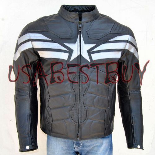 New custom handmade motorcycle leather jacket in captain america costume 2015 c