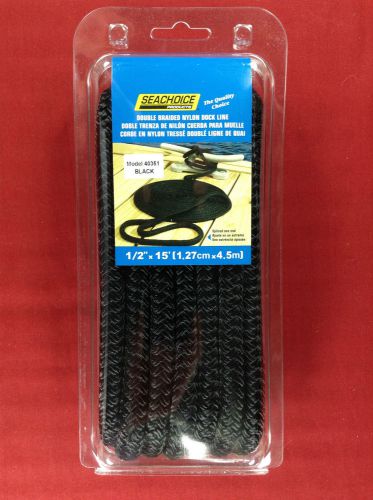Dock line double braided nylon rope 1/2&#034; x 15&#039; black seachoice 40351
