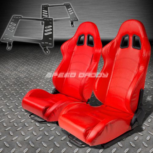 Pair type-1 reclining red pvc racing seat+bracket for 63-72 chevelle/malibu