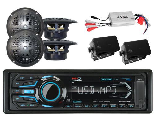 Marine usb bluetooth aux ipod radio, 6 black marine speakers, 800w amplifier
