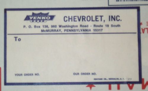 Vintage yenko chevrolet mailing label nos from the original chevy dealership 427