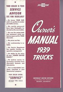 1939 chevrolet truck series owners manual reprint