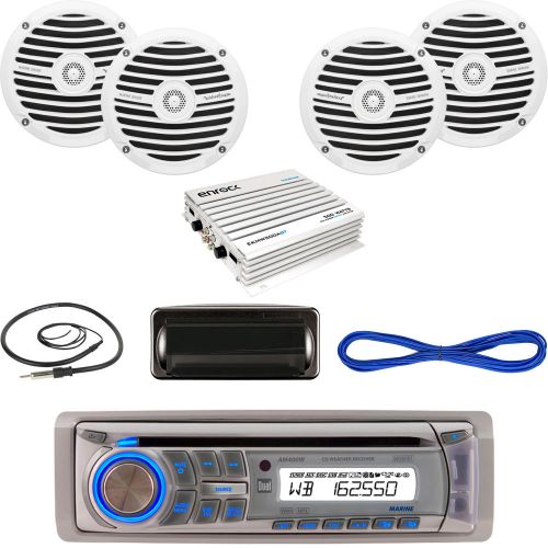 Dual amb600w boat bluetooth cd radio,housing,antenna,6.5&#034;speakers/wires,400w amp