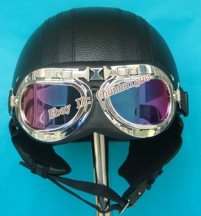 New black leather open face motorcycle helmet m l xl go