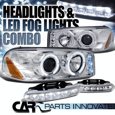 00-06 sierra yukon xl denali chrome halo led projector headlights+6-led fog lamp