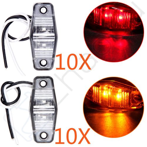 20 amber/red 2 diode led clearance light rv trailer side marker clear lens lamps