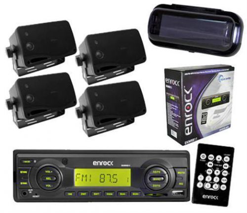 Enrock boat marine mp3 usb radio w/ 4 outdoor box waterproof speakers system pkg