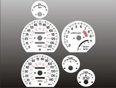 1990-1994 eclipse laser talon turbo instrument cluster white face gauges dsm