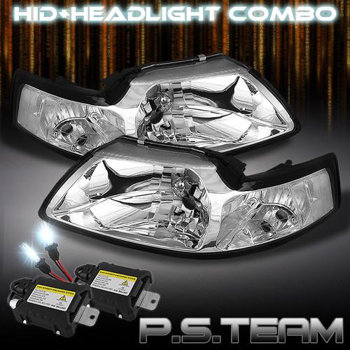 99-04 mustang clear crystal headlights lights +6000k slim xenon hid kit