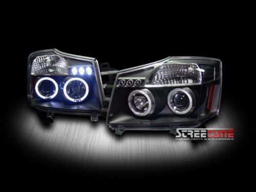 For 04-15 nissan titan armada blk daytime led halo projector headlights parking