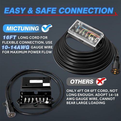 Mictuning 16ft junction box 7 way trailer cord plug tow light connector box